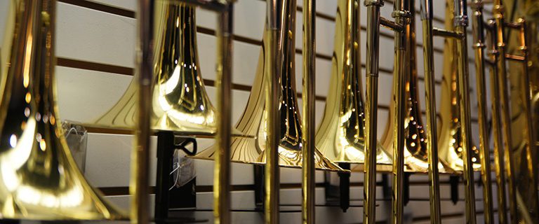Rent-an-Instrument Trombone selection at the Waukesha store